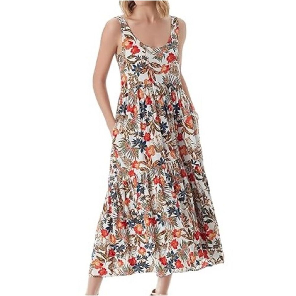 Jessica Simpson White Floral Maxi Dress with Red & Navy Bloom